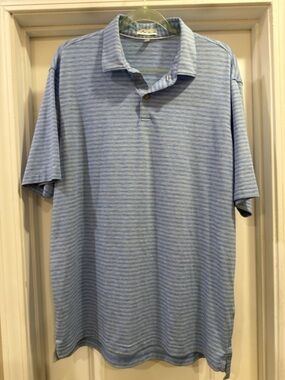 Peter Millar Light Blue & White Striped Polo Size Large